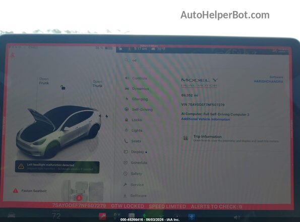 7SAYGDEF7NF507279 2022 TESLA MODEL Y White უკანა სავარძლების ხედი