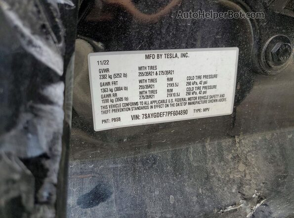 7SAYGDEF7PF604890 2023 TESLA MODEL Black Вид наклейки з VIN-кодом