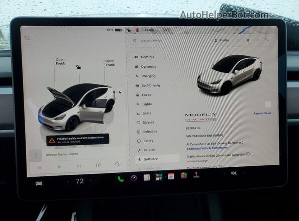 7SAYGDEF8NF380865 2022 TESLA MODEL White ხელსაწყოთა პანელის ხედი