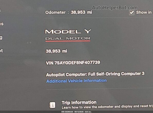 7SAYGDEF8NF407739 2022 TESLA MODEL Y Gray 