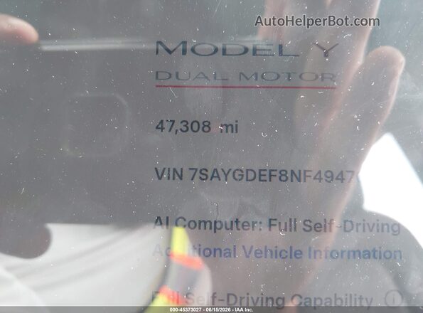 7SAYGDEF8NF494767 2022 TESLA MODEL Y Gray Вид задньої частини салону