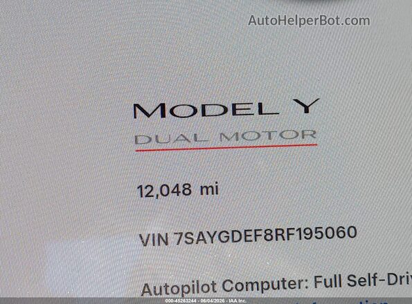 7SAYGDEF8RF195060 2024 TESLA MODEL Y Серый 