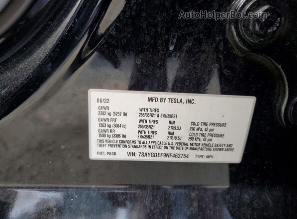 7SAYGDEF9NF463754 2022 TESLA MODEL Black 