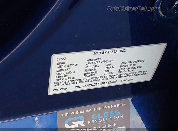 7SAYGDEF9NF565054 2022 TESLA MODEL Y Blue Widok komory silnika