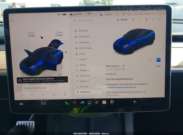 7SAYGDEF9NF565054 2022 TESLA MODEL Y Blue 