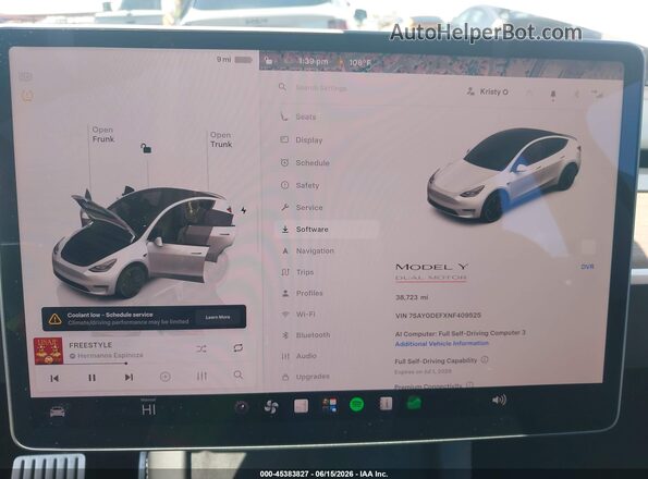 7SAYGDEFXNF409525 2022 TESLA MODEL Y Белый Вид задних сидений
