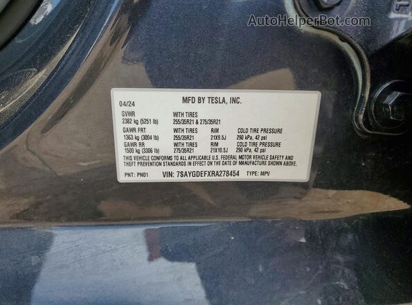 7SAYGDEFXRA278454 2024 TESLA MODEL Gray ძრავის განყოფილების ხედი