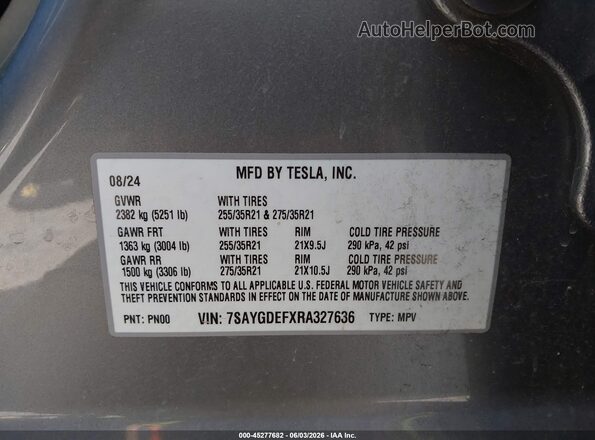 7SAYGDEFXRA327636 2024 TESLA MODEL Y Gray Շարժիչի բաժամունքի տեսք