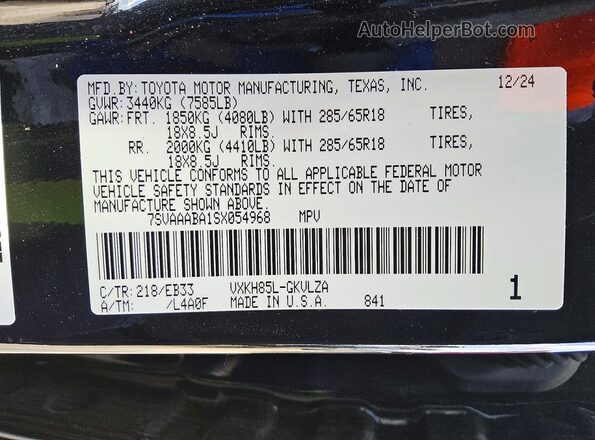 7SVAAABA1SX054968 2025 TOYOTA SEQUOIA Black VIN sticker view