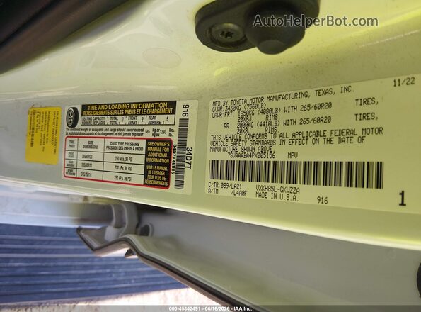 7SVAAABA4PX005156 2023 TOYOTA SEQUOIA White Вид підкапотного простору