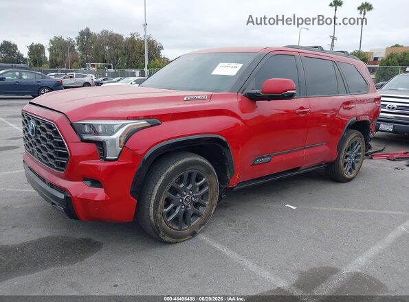 7SVAAABA4PX011734 2023 TOYOTA SEQUOIA Red წინა მარცხენა ხედი სამი მეოთხედიდან