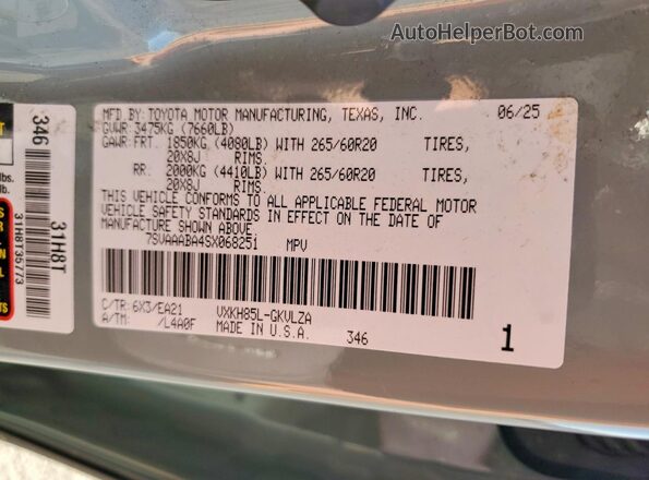 7SVAAABA4SX068251 2025 TOYOTA SEQUOIA Серый 