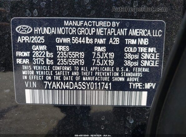 7YAKN4DA5SY011741 2025 HYUNDAI IONIQ 5 Black ძრავის განყოფილების ხედი