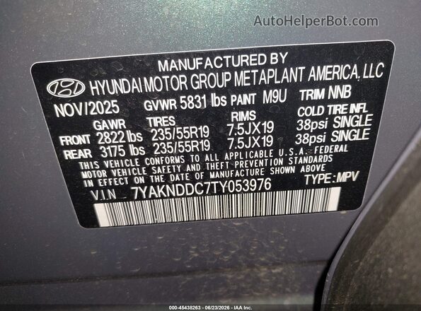 7YAKNDDC7TY053976 2026 HYUNDAI IONIQ 5 Gray Vista del compartimento del motor