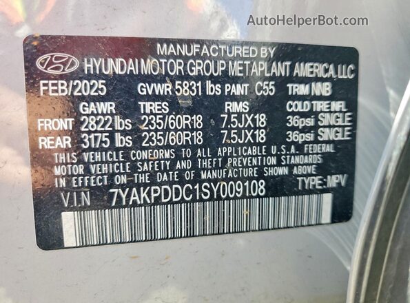 7YAKPDDC1SY009108 2025 HYUNDAI IONIQ Gray Панорамний вид салону 360°