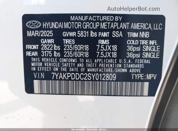7YAKPDDC2SY012809 2025 HYUNDAI IONIQ 5 White ძრავის განყოფილების ხედი