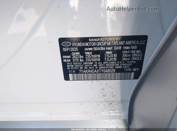 7YAKR4DAXTY048029 2026 HYUNDAI IONIQ 5 White Вид підкапотного простору