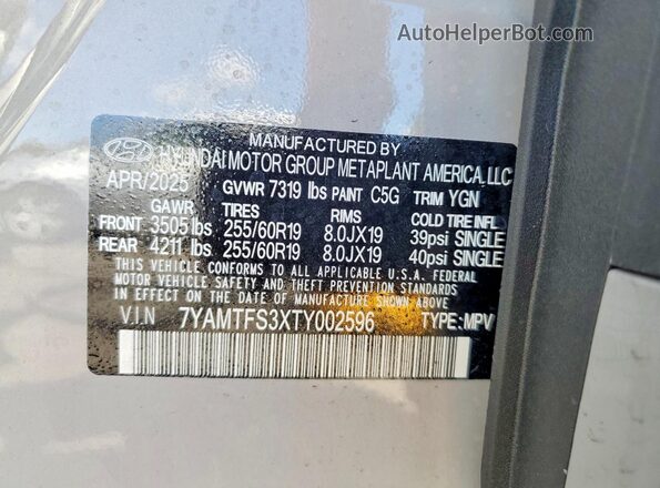 7YAMTFS3XTY002596 2026 HYUNDAI IONIQ Gray VIN sticker view
