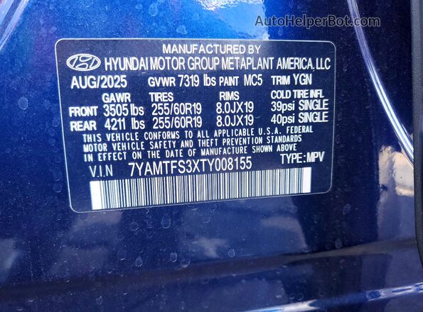 7YAMTFS3XTY008155 2026 HYUNDAI IONIQ Blue 