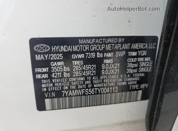 7YAMWFS56TY004113 2026 HYUNDAI IONIQ White VIN კოდის სტიკერის ხედი