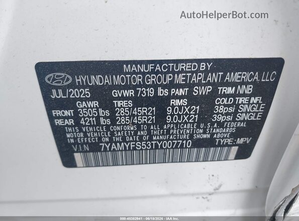7YAMYFS53TY007710 2026 HYUNDAI IONIQ 9 Белый Вид подкапотного пространства