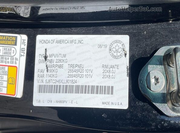 5J8TC2H6XLL801824 2020 ACURA RDX Black 