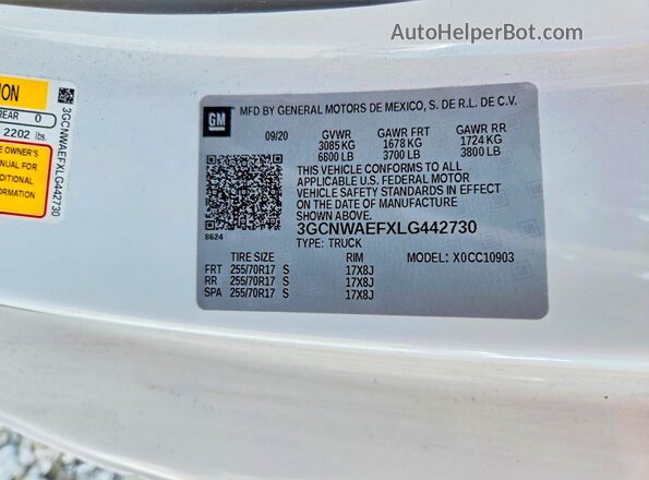 3GCNWAEFXLG442730 2020 CHEVROLET SILVERADO White 