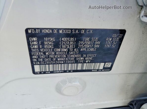3CZRU5H36NM739685 2022 HONDA HR-V Белый Панорамный вид салона 360°