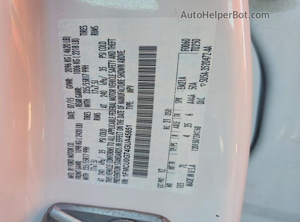 1FMCU0G74GUA45851 2016 FORD ESCAPE White 