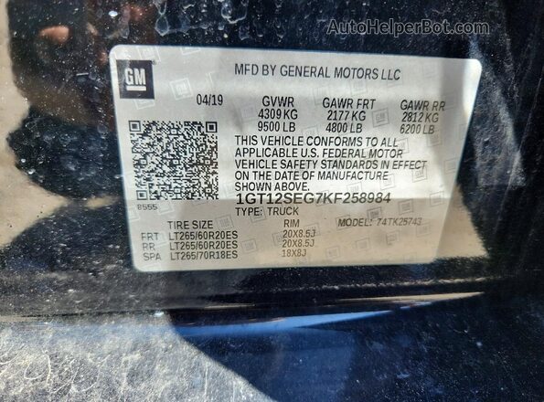 1GT12SEG7KF258984 2019 GMC SIERRA Black Widok naklejki z numerem VIN