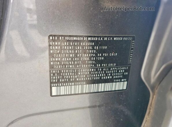 3VV1B7AX2NM159336 2022 VOLKSWAGEN TIGUAN Gray VIN sticker view