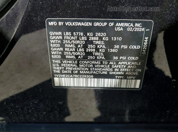 1V2HE2CA7RC229306 2024 VOLKSWAGEN ATLAS Черный 