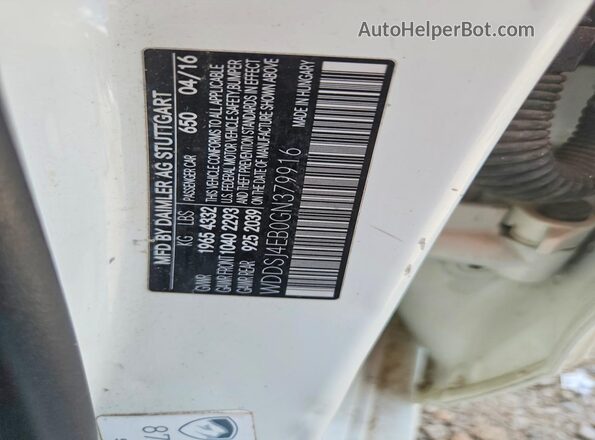 WDDSJ4EB0GN379916 2016 MERCEDES-BENZ CLA-CLASS White Widok naklejki z numerem VIN