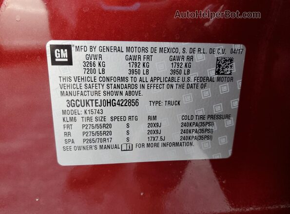 3GCUKTEJ0HG422856 2017 CHEVROLET SILVERADO Maroon 