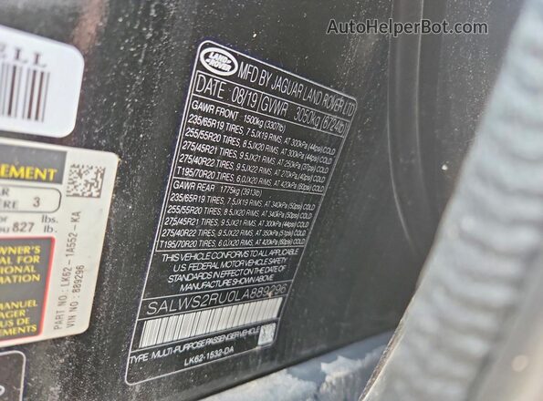 SALWS2RU0LA889296 2020 LAND ROVER RANGE ROVER Black Սալոնի 360 աստիճան տեսք