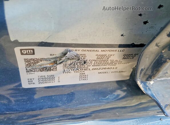 1GTUUHEL0RZ264013 2024 GMC SIERRA Blue Widok naklejki z numerem VIN