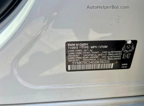 5YMKT6C54G0R78335 2016 BMW X5 White Շարժիչի բաժամունքի տեսք