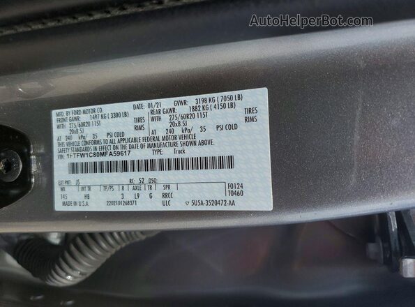 1FTFW1C80MFA59617 2021 FORD F150 Silver 