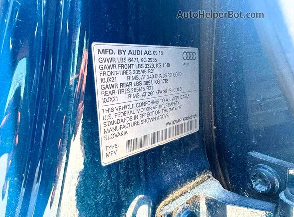 WA1CVAF19KD008785 2019 AUDI Q8 Blue Vista interior trasera
