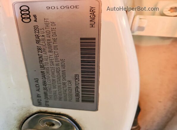 WAUB8GFF9H1012639 2017 AUDI A3 White Вид наклейки з VIN-кодом