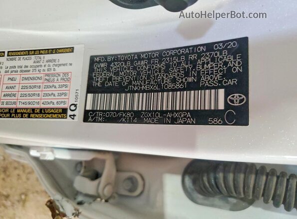 JTNKHMBX6L1085861 2020 TOYOTA C-HR White VIN კოდის სტიკერის ხედი