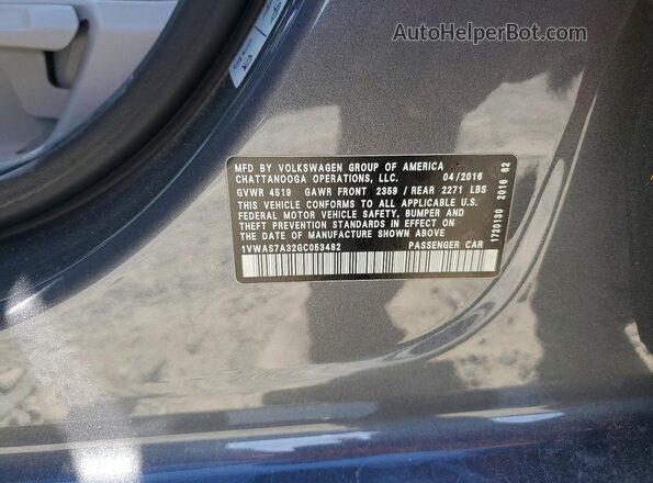 1VWAS7A32GC053482 2016 VOLKSWAGEN PASSAT Blue 