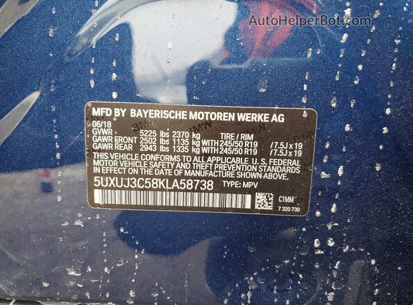 5UXUJ3C58KLA58738 2019 BMW X4 Blue 