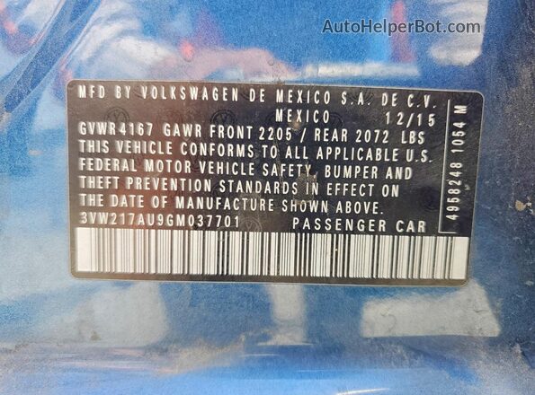 3VW217AU9GM037701 2016 VOLKSWAGEN GOLF Синий 