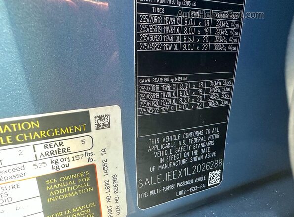 SALEJEEX1L2026288 2020 LAND ROVER DEFENDER Blue 