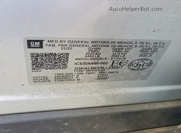 3GKALMEV9LL236827 2020 GMC TERRAIN Silver სალონის 360-გრადუსიანი ხედი