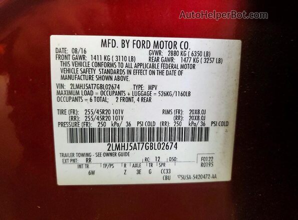 2LMHJ5AT7GBL02674 2016 LINCOLN MKT Red 
