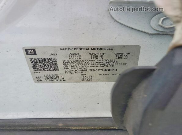 1GKKNMLS9JZ146073 2018 GMC ACADIA White 