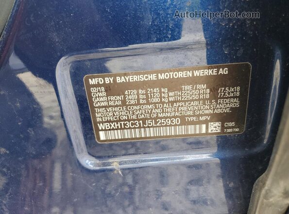 WBXHT3C31J5L25930 2018 BMW X1 Blue Widok wnętrza 360 stopni
