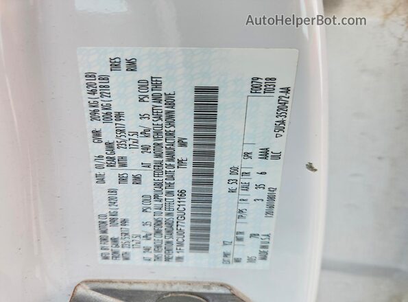 1FMCU0F77GUC11166 2016 FORD ESCAPE White VIN կոդի պիտակի տեսք